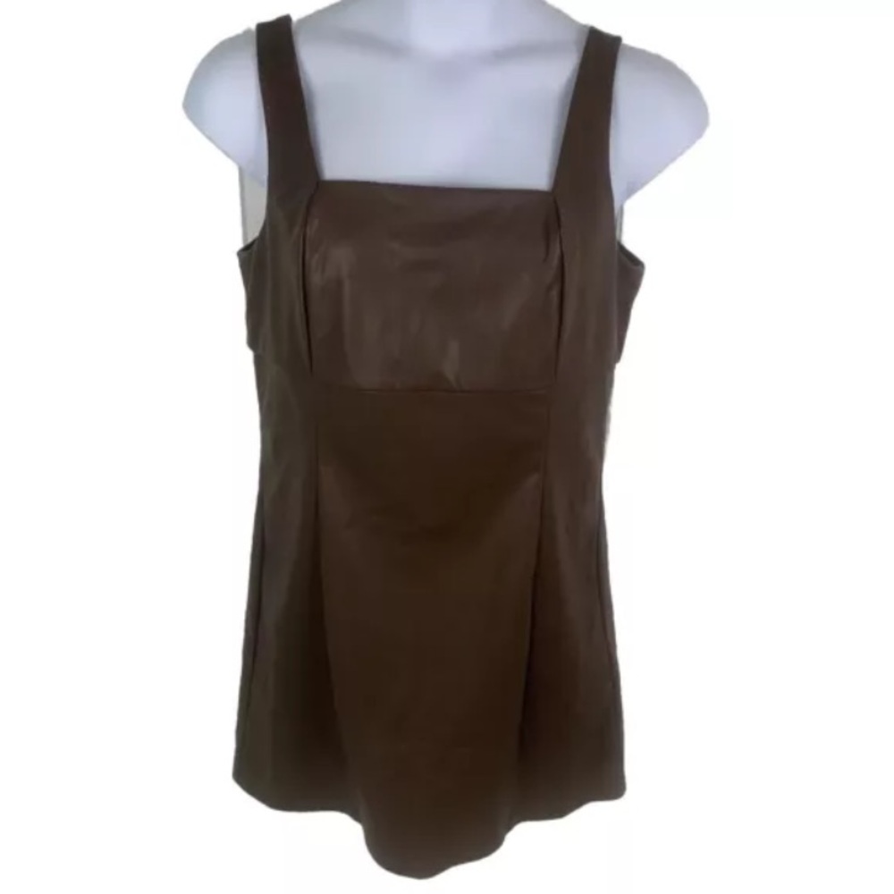 The Drop Brown Vegan‎ Leather Square Neck Sleeveless  Mini Dress NWT Size XL